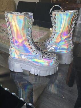 Celestial Candy Holographic Corset Boots-silver